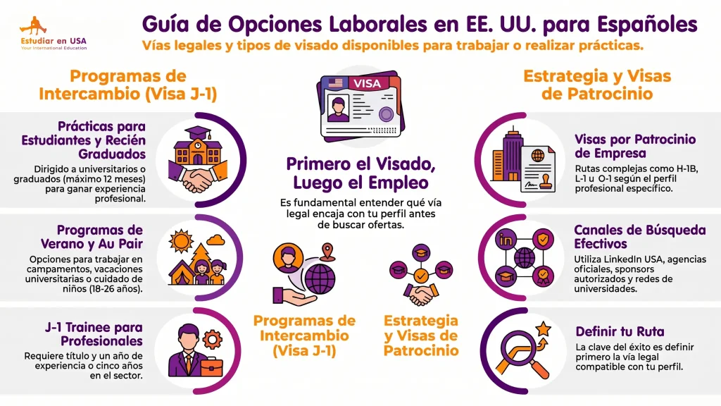 guio de opciones laborales para trabajar en Estados Unidos para españoles